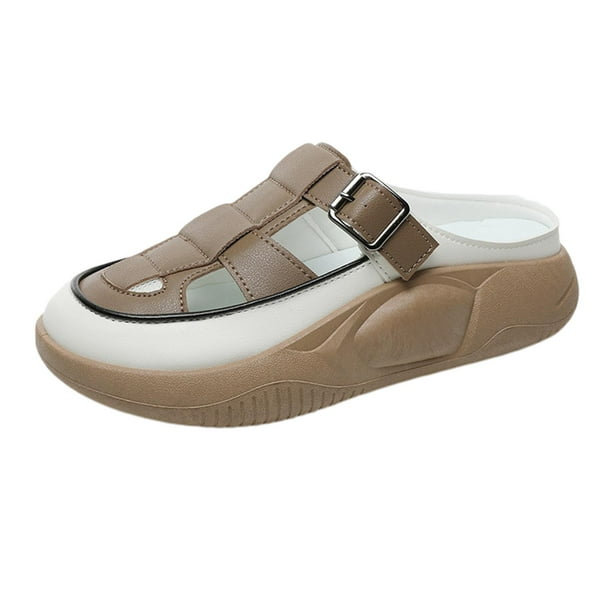 Sandalias planas antideslizantes para mujer, suela gruesa de 5 cm, cómodas y a la moda. caqui 37