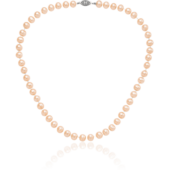 925 Sterling Silver 7mm Pink Near Round Freshwater Cultured Pearl Necklace Chain