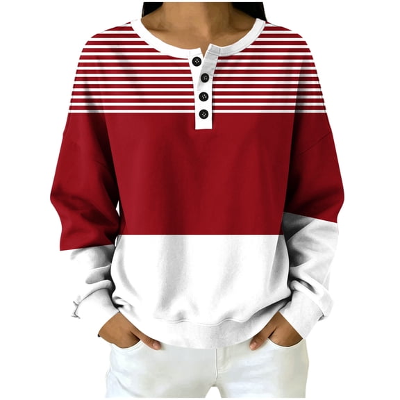 Maplenight Color Block Sweatshirts for Women Henley Neck Long Sleeve Pullover Tops Oversized Casual Fall Outfits