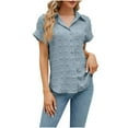 thumbnail image 2 of Wyongtao Women's Short Sleeve Shirts V Neck Collared Button Down Shirt Chiffon Tops with Pockets,Light Blue M, 2 of 4