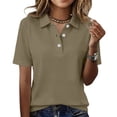 thumbnail image 2 of Dwellite Polo Shirts for Women Golf Button Collared Summer Short Sleeve Tops Lightweight Work Polo Shirt Blouses Light Brown 2XL, 2 of 5