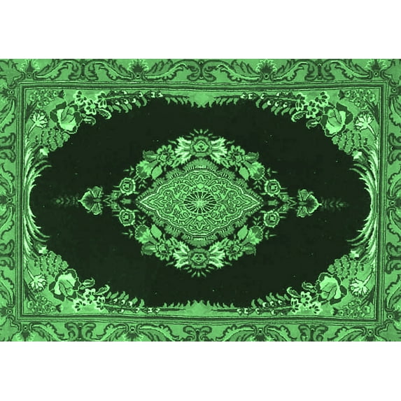 Ahgly Company Indoor Rectangle Medallion Emerald Green Traditional Area Rugs, 4' x 6'