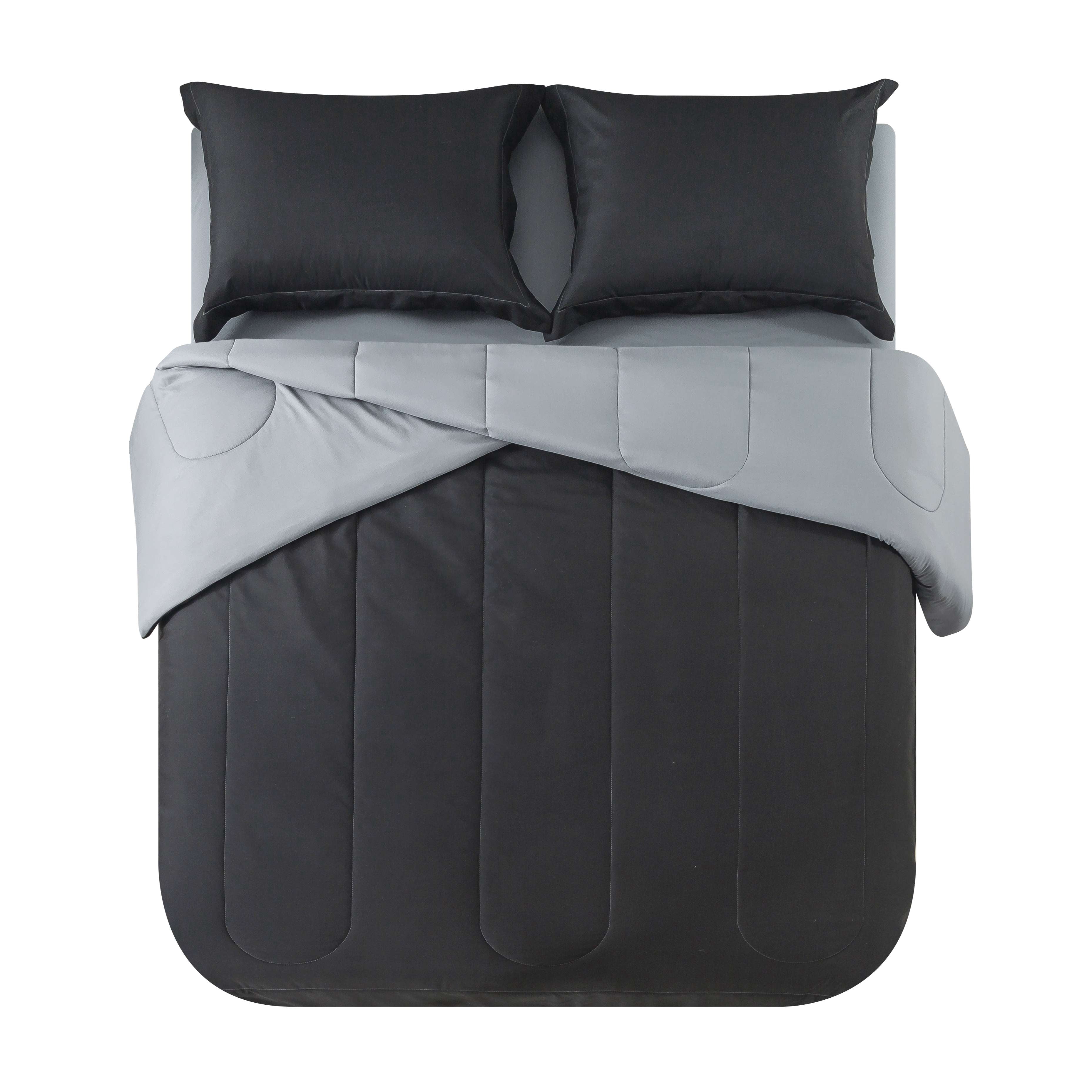 Mainstays 7-Piece Reversible Black Bed in a Bag Comforter Set with Sheets, Queen, Adult, Unisex