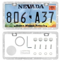 Bling Car License Plate Frames for Women 2 Pack, Push to Start Button, Car Accessories