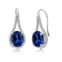 Gem Stone King 925 Sterling Silver Blue Created Sapphire Earrings for Women (4.60 Cttw, Gemstone September Birthstone, Oval 9X7MM)