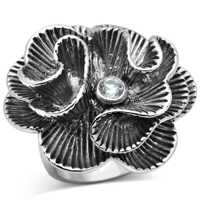 Women Rhodium Brass Ring with AAA Grade CZ in Clear - Size 6
