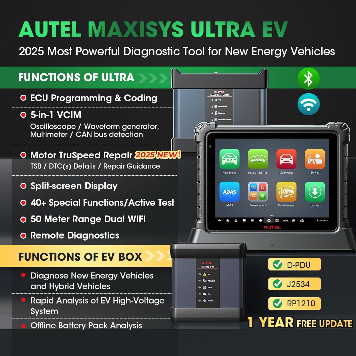 Autel MaxiSys Ultra EV OBD2 Scanner, Diagnostic Scan Tool, High Voltage Battery Pack Analysis, Motor TruSpeed Repair, Better Ultra MS919 MS909, w/EVDiag Box, ECU Programming, 5-in-1 VCMI, 40+ Reset