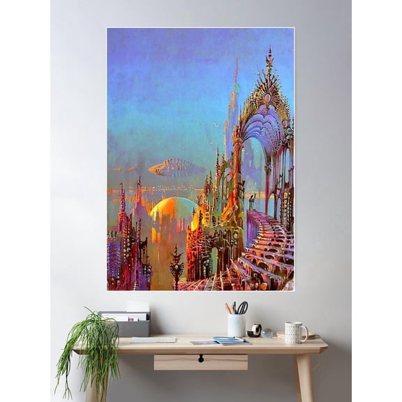 City Skyline 1970'S Vintage Sci-Fi Art Poster Wall Art, Modern Wall Decor For Living Room Bedroom, 8x12 UNFRAMED