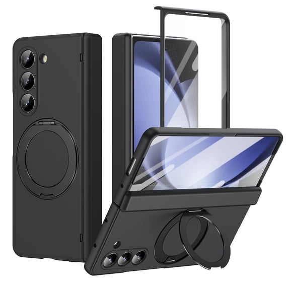 Corliven for Samsung Galaxy Z Fold 5 Case Protection Design, 360° Alloy Kickstand, Magnetic Back, Screen Camera Guard, Black