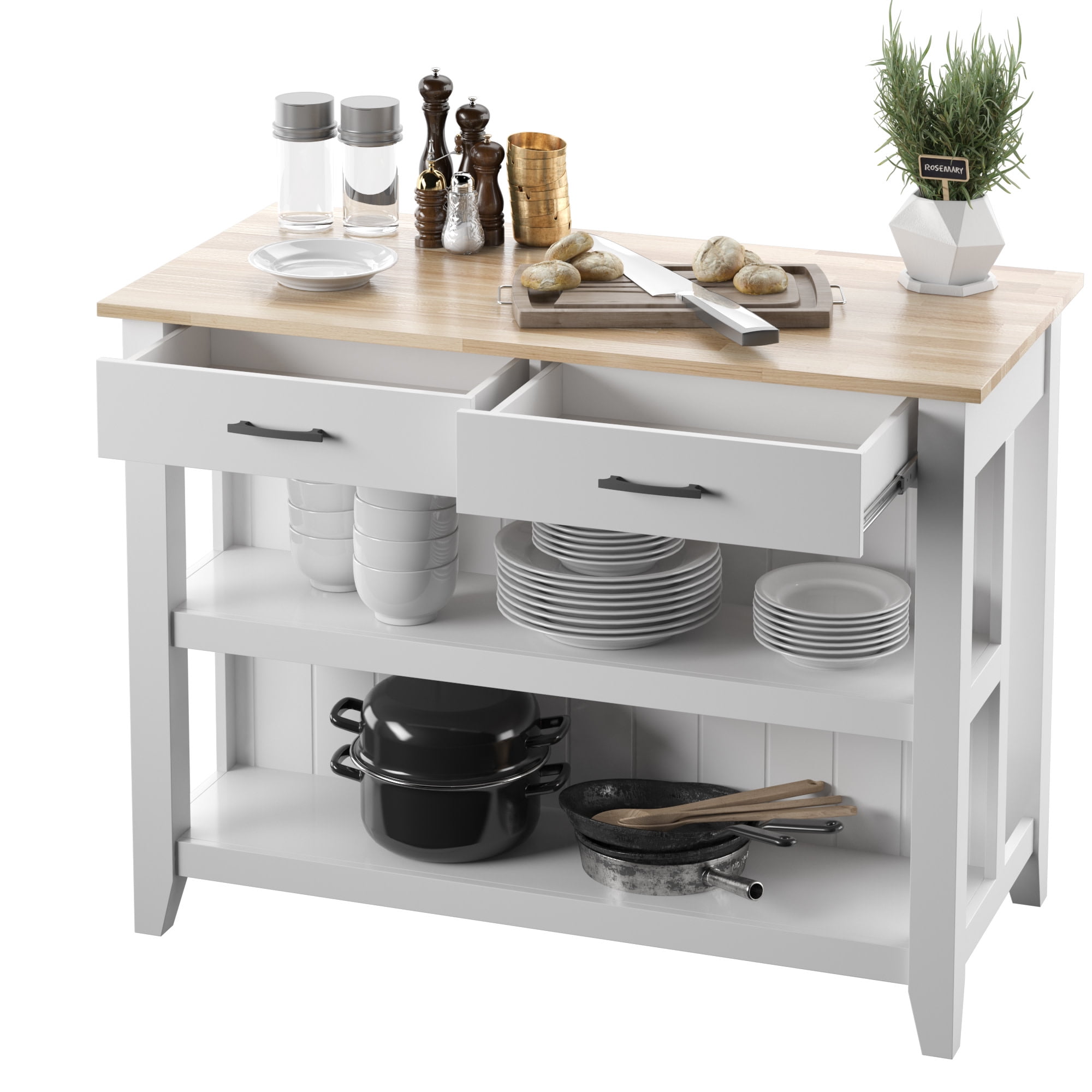Twin Star Home 48" Modern Farmhouse Kitchen Island, White
