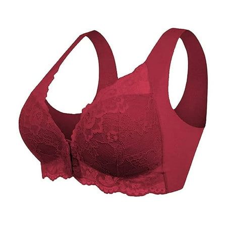 

Mlqidk Front Closure Bra for Older Women Full Coverage Push Up Bra 5D Shaping Seamless No Trace Beauty Back Sports Comfy Bra Wine XXXL