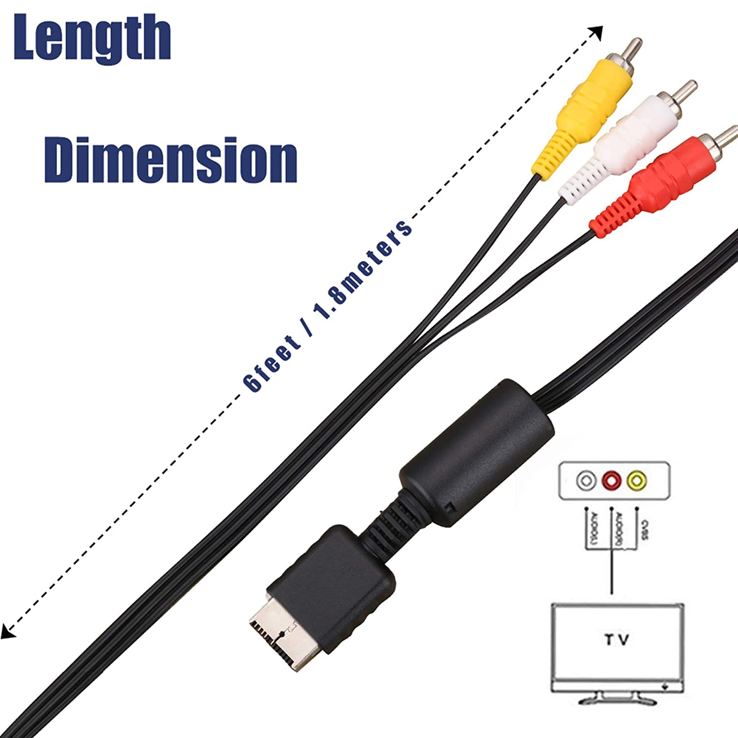 Hyperkin Metal Tip RCA A/V Cable For PlayStation 2 (PS2) - 6ft, Composite, Slim Compatible