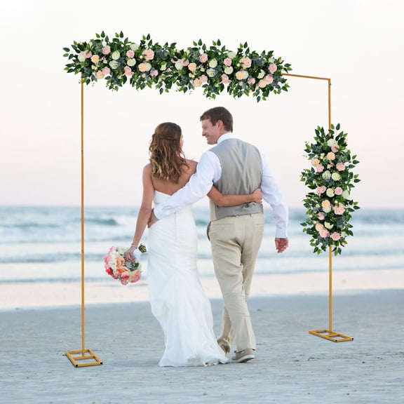10x10 FT Backdrop Stand Heavy Duty with Base, Gold Wedding Backdrop Stand Pipe Kit Square Metal Balloon Arch Stand Garden Arbor Frame for Anniversary Party Birthday Photo Booth Background Decoration