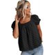 thumbnail image 5 of Camisas de manga corta, camisetas casuales de verano, camisetas de verano para damas, cuello cuadrado, gasa, jacquard, blusa (negra), 5 of 6