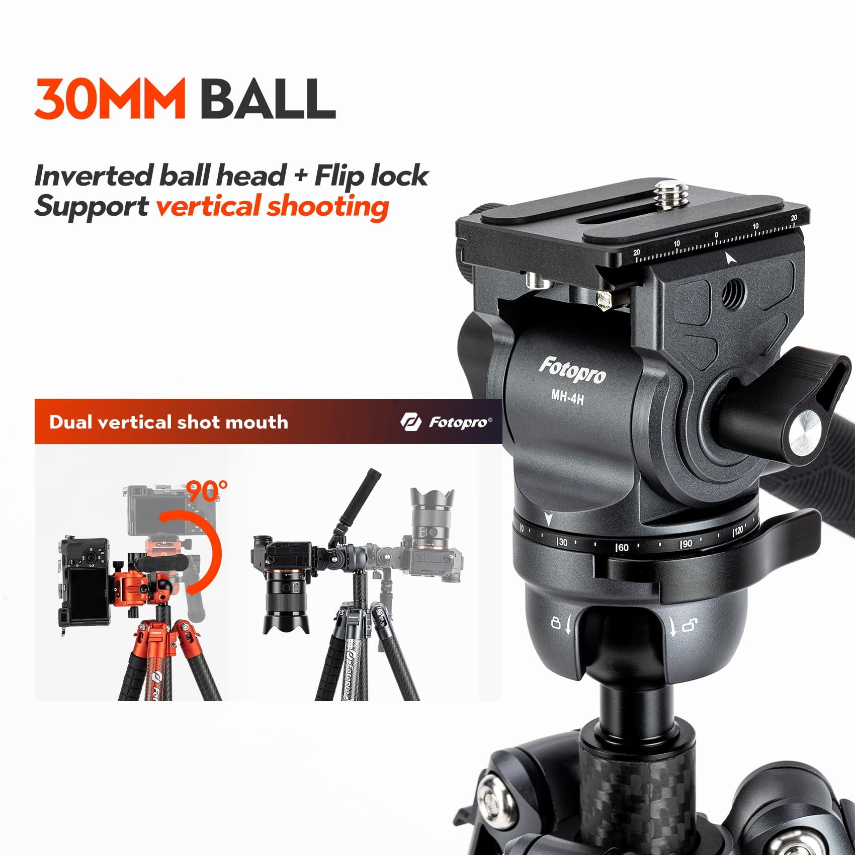 Fotopro X-Airfly Video 64.6" Carbon Fiber Tripod with Ball Head & Fluid Head, 5-Sec Lightweight Compact Camera Tripod Stand for Travel, Low Angel Shooting, Hidden Phone Clip, Max Load 10 lbs, Grey