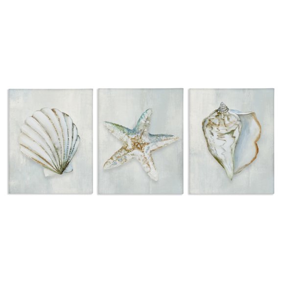 Stupell Industries Transitional Muted Sea Life Serenity 3pc Canvas Art Set, 11 x 14 each, by Hannah Dawson