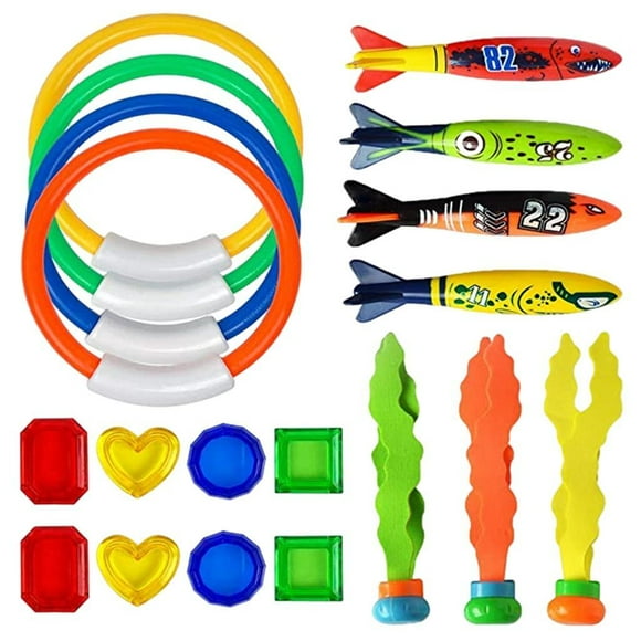19 piezas de juguetes de buceo de natación Kit de juguete de hundimiento para niños de entrenamiento de buceo