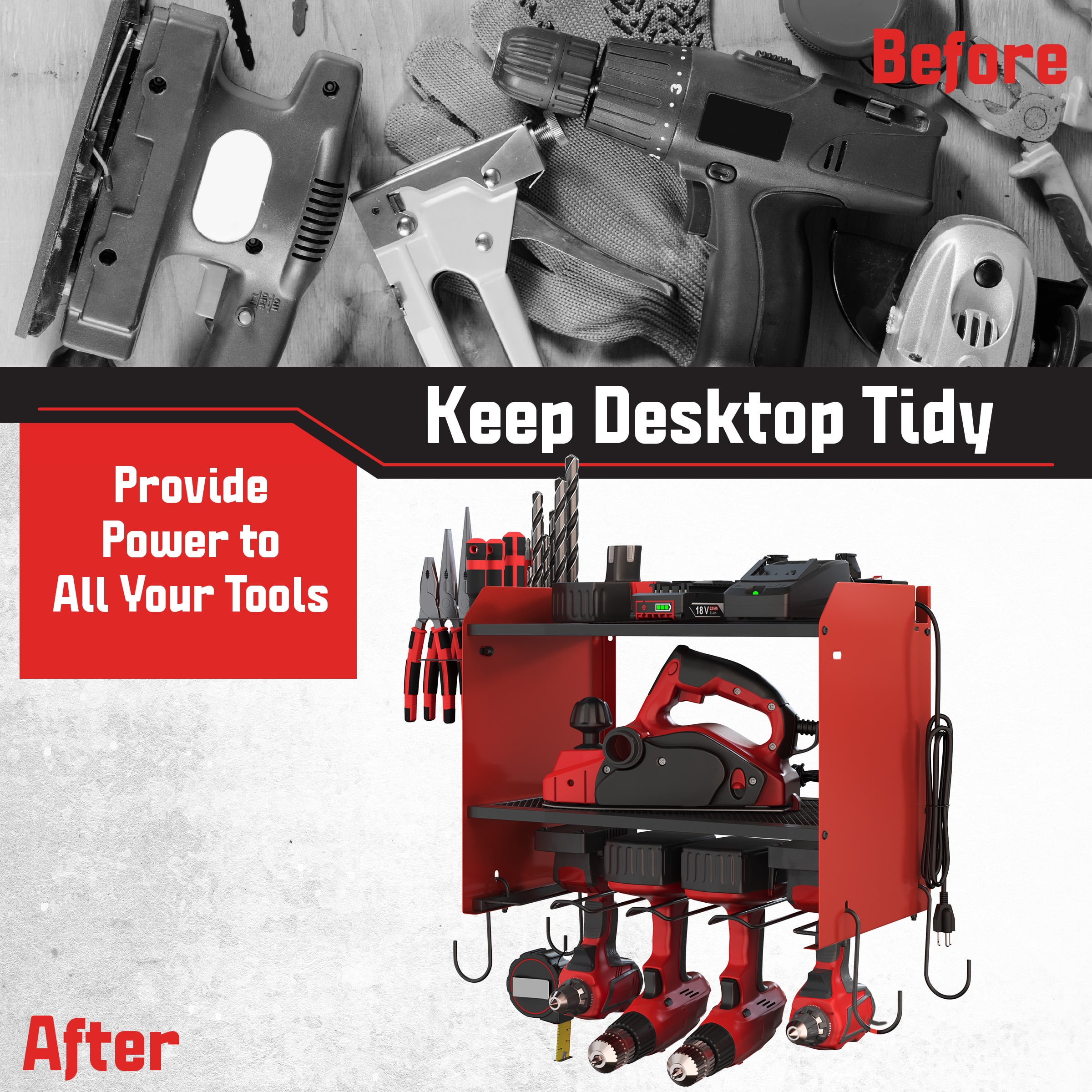 Stalwart Drill Holder Power Tool Organizer Wall Mount with Charging Station