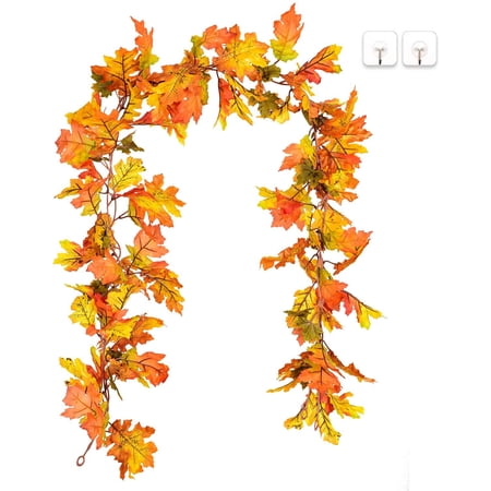 2 Pack Fall Garland – 5.9 FT Each Artificial Maple Leaf Vines For Thanksgiving, Autumn Decor | Indoor/Outdoor
