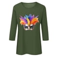 thumbnail image 4 of Xuyuer Carnival Celebration Printed Tee - Ladies' Casual Round Neck 3/4 Sleeve Loose T-Shirt for Festival Parades, Costume Parties, Colorful Street Style Wear & Masquerade Themed Outfits, 4 of 5