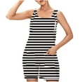 thumbnail image 5 of Lenpel Rompers for Women Sleeveless Scoop Neck Tie Knot Strap Striped Casual Jumpsuits Loose Overall Shorts with Pockets, 5 of 5