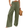 thumbnail image 4 of Linen Pants Women Summer Petite High Waisted Wide Leg Loose Fit Palazzo Pants Casual Beach Trendy Trouses With Pockets Watermelon Red XXL, 4 of 6