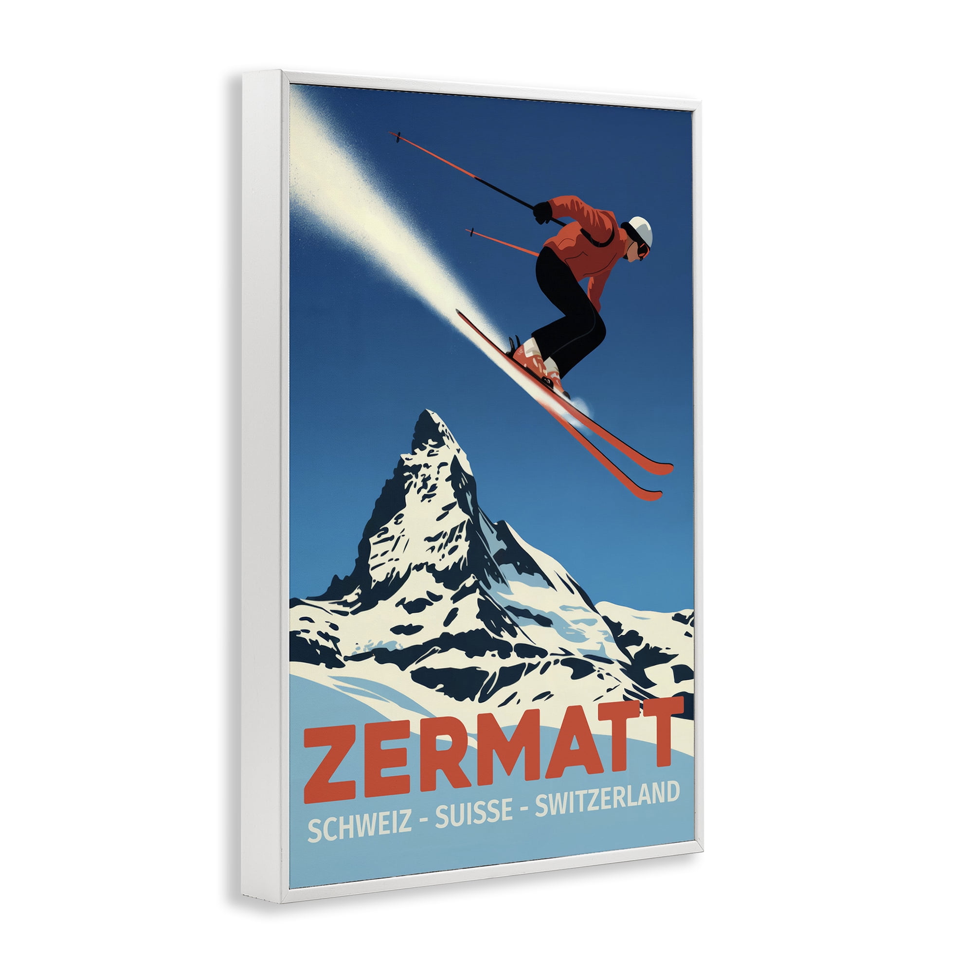 Stupell Industries Zermatt Ski Poster White Framed Giclee Art, design by Andreas Magnusson
