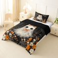 thumbnail image 2 of Manfei Halloween Cute Bow Ghost Twin Comforter Sets 2pcs, Sugar Skull Bat Flower Bedding Set, Black Orange White,Black Reversible,1 Comforter and 1 Pillowcase, 2 of 6