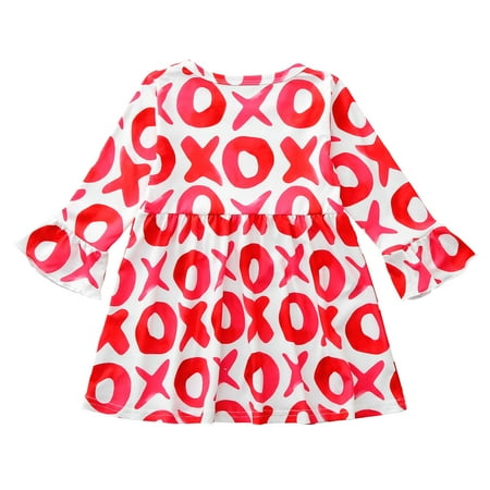 

Cathalem Valentine s Letter Day Dress Kids Girls Baby Sleeve Mandarin print Toddler Girls Dress&Skirt Flower Dress Girl Wedding Dress Red 6-12 Months