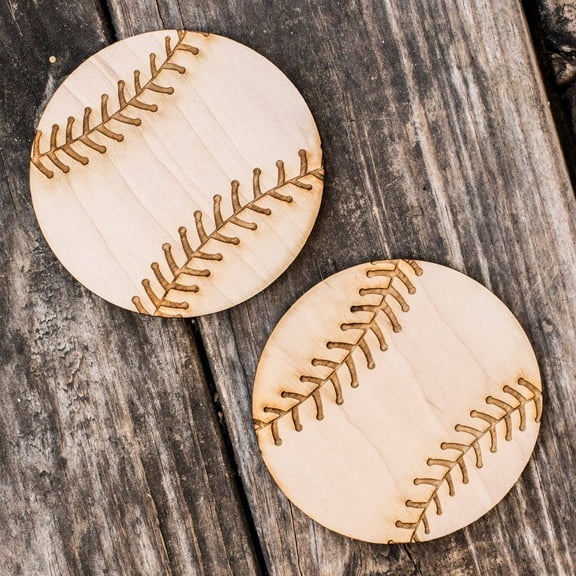 Hip Flask Plus Baseball Coaster Set - 4x4in - Raw Wood