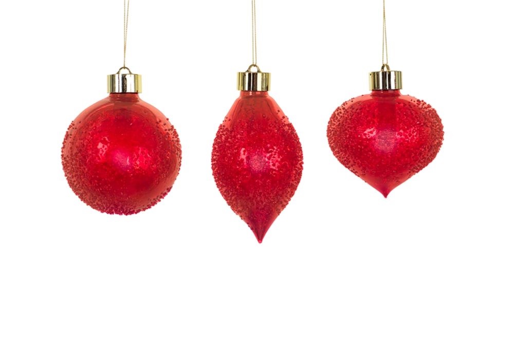 Club Pack of 12 LED Red Finial, Teardrop and Onion Drop Glass Christmas Ornaments with Remote 5.