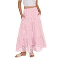 thumbnail image 3 of Delliss Women's Tiered Hollow Out Skirt Casual Pleated Elastic High Waist Long Skirts With Paddding, 3 of 8