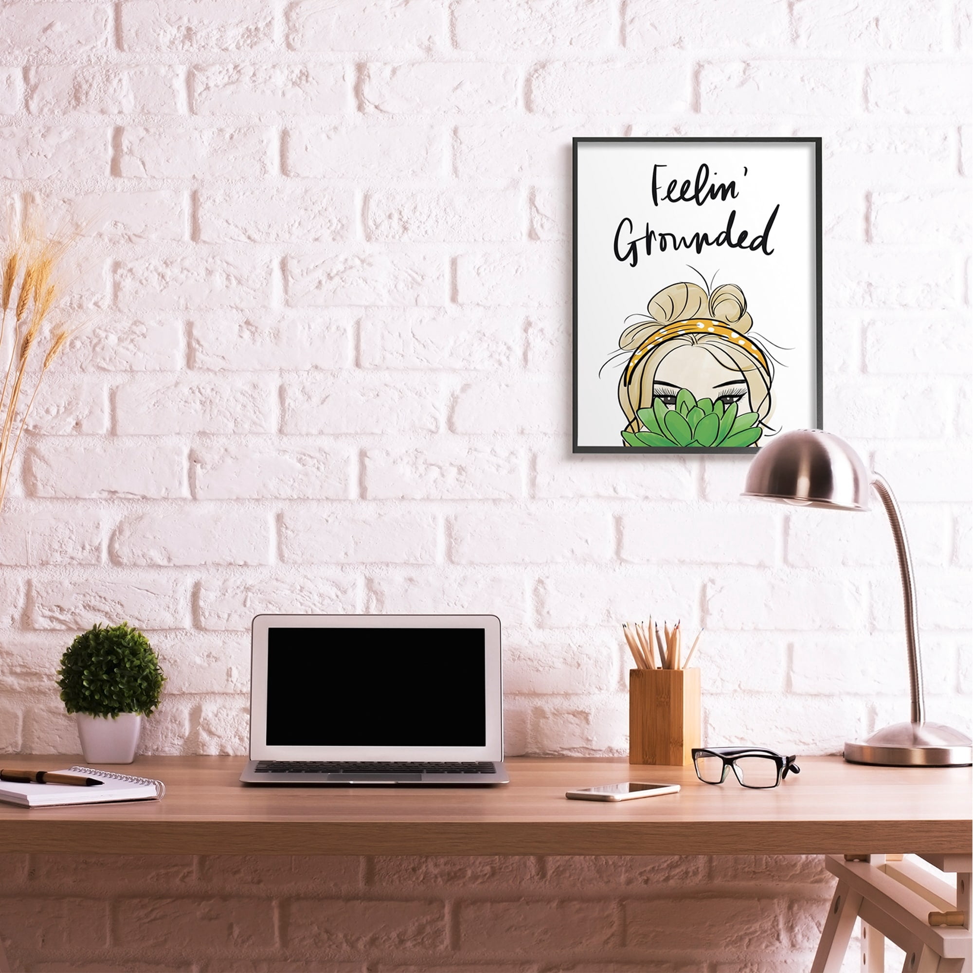 Stupell Industries Feelin' Grounded Phrase Woman With Plant,24 x 30,Designed by Anna Quach