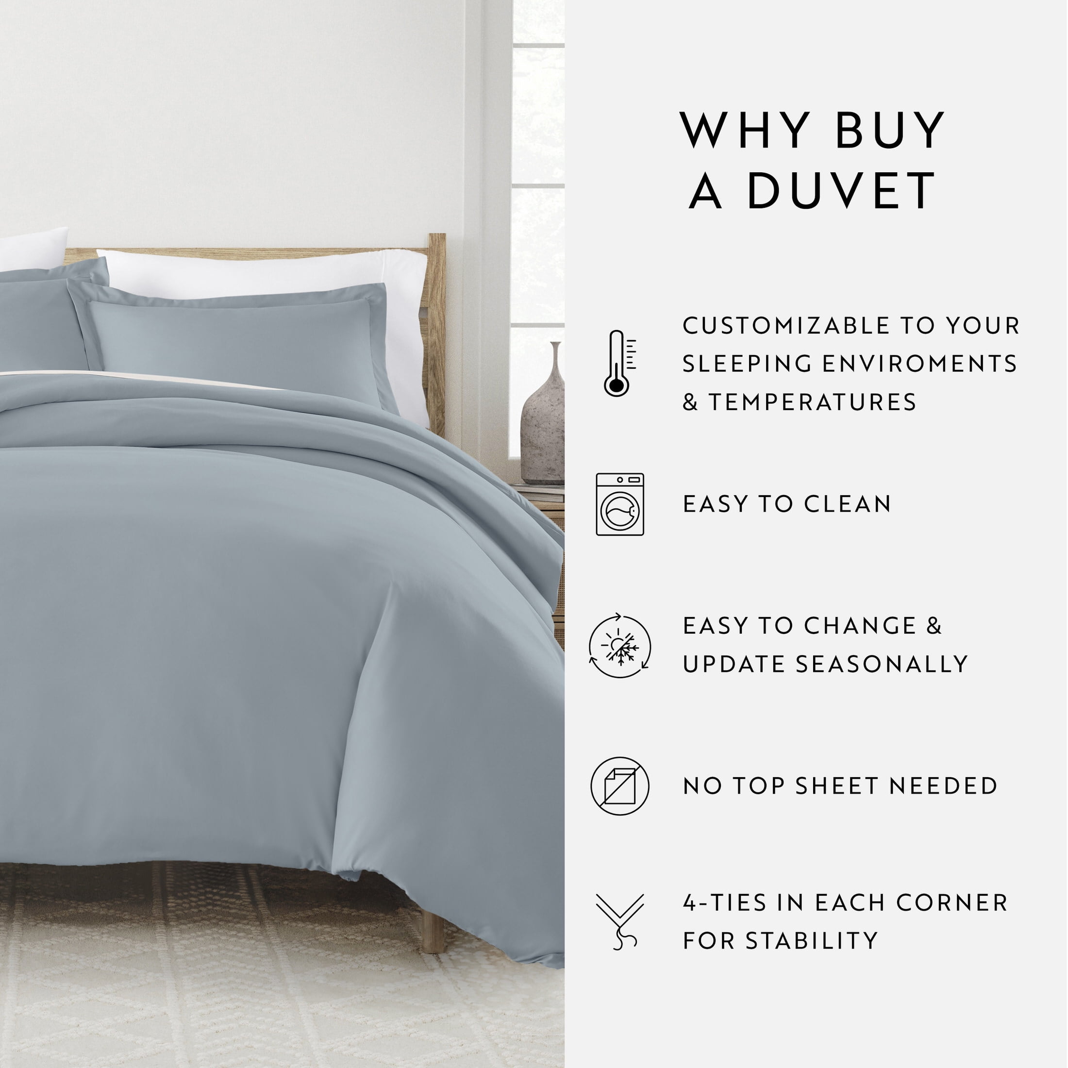 Noble Linens 3-Piece Light Blue Duvet Cover Set, Full/Queen