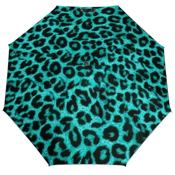 Blue Leopard Print Umbrella for Rain - Portable, Double Layer Automatic Folding Umbrella UV Protection for Rain Car Travel Outdoor Men Women