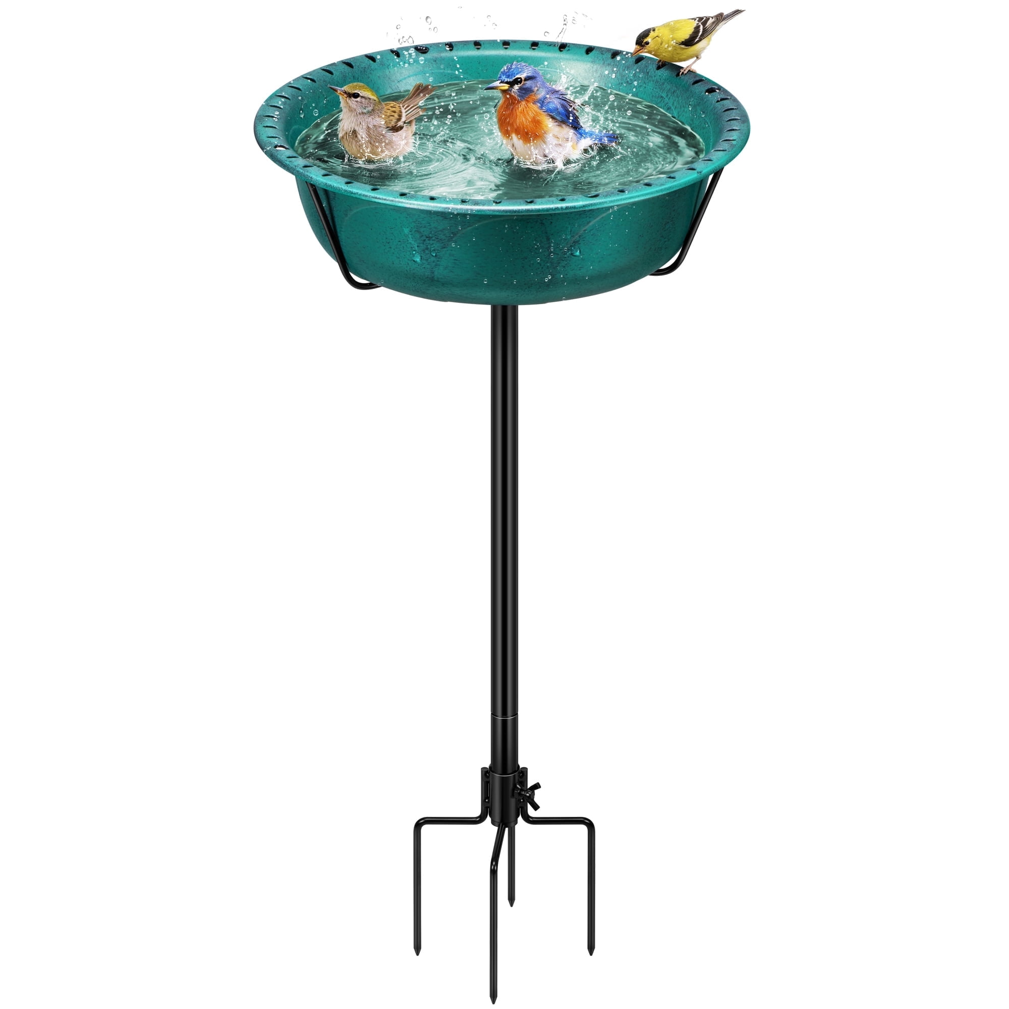 SPECSTAR Bird Bath for Outside, Outdoor 13'' Birdbath Bowl with Metal Ground Stake, Weather-Resistant ABS Bird Bath and Feeder for Garden, 1.45 Gallons, Green