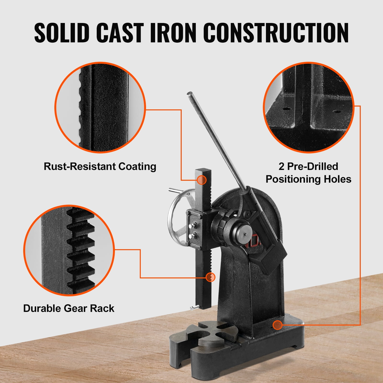 SKYSHALO 3 Ton Ratchet Type Arbor Press, 12.2" Maximum Height Cast Iron Manual Desktop Punch Press, for Stamping, Bending, Stretching, Forming???Ratchet Leverage Arbor Press with Handwheel