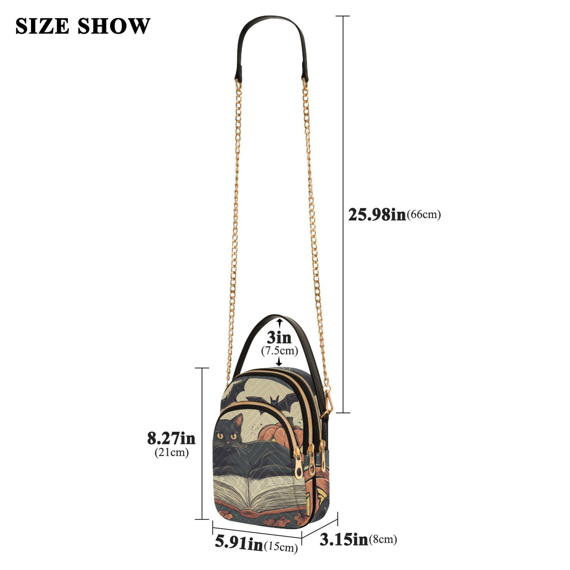FORMRS Crossbody Bag for Women Quilted Travel Shoulder Cell Phone Purse with Chain Strap Handbag, Black Halloween Cat
