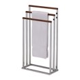 thumbnail image 1 of Pilaster Designs Preston Chrome Metal and Walnut Wood Transitional 3 Tier Freestanding Bathroom Towel Rack Organizer, 1 of 4
