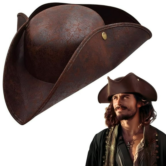 Nicky Bigs Novelties Adult Distressed Brown Pirate Tricorne Hat Tri-Corner Tricorn Faux Leather Colonial Costume
