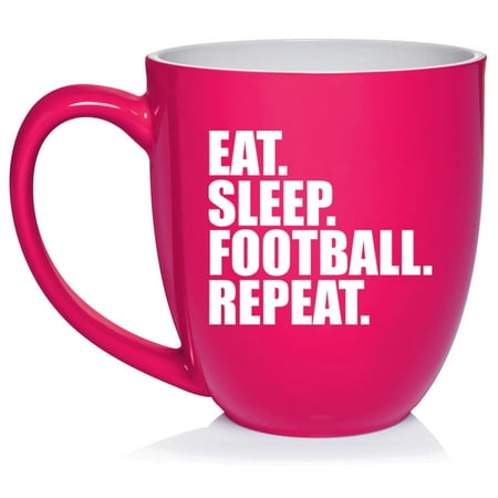

Eat Sleep Football Repeat Ceramic Coffee Mug Tea Cup Gift for Her Him Friend Coworker Wife Husband (16oz Hot Pink)