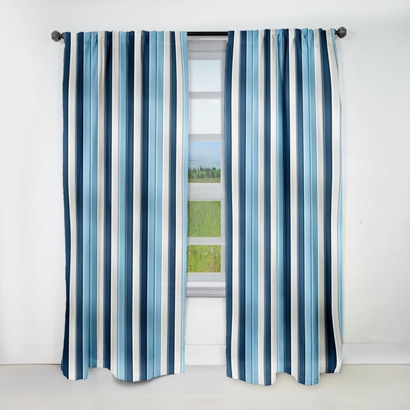 Designart "Sophisticated Blue And White Stripes" Striped Blackout Curtain Single Panel