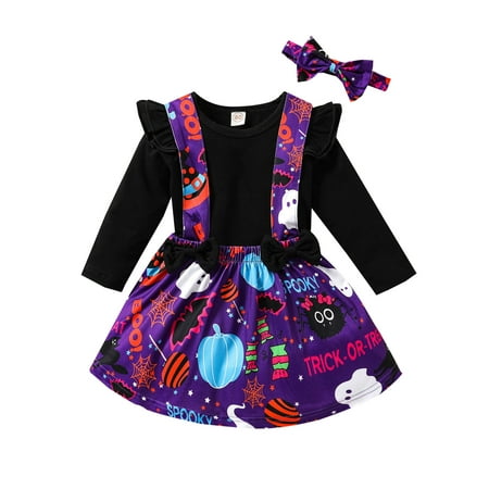 

Canrulo Kids Baby Girls Halloween Clothes Sets Long Sleeve Tops Cartoon Skirt Headband Black 3-4 Years