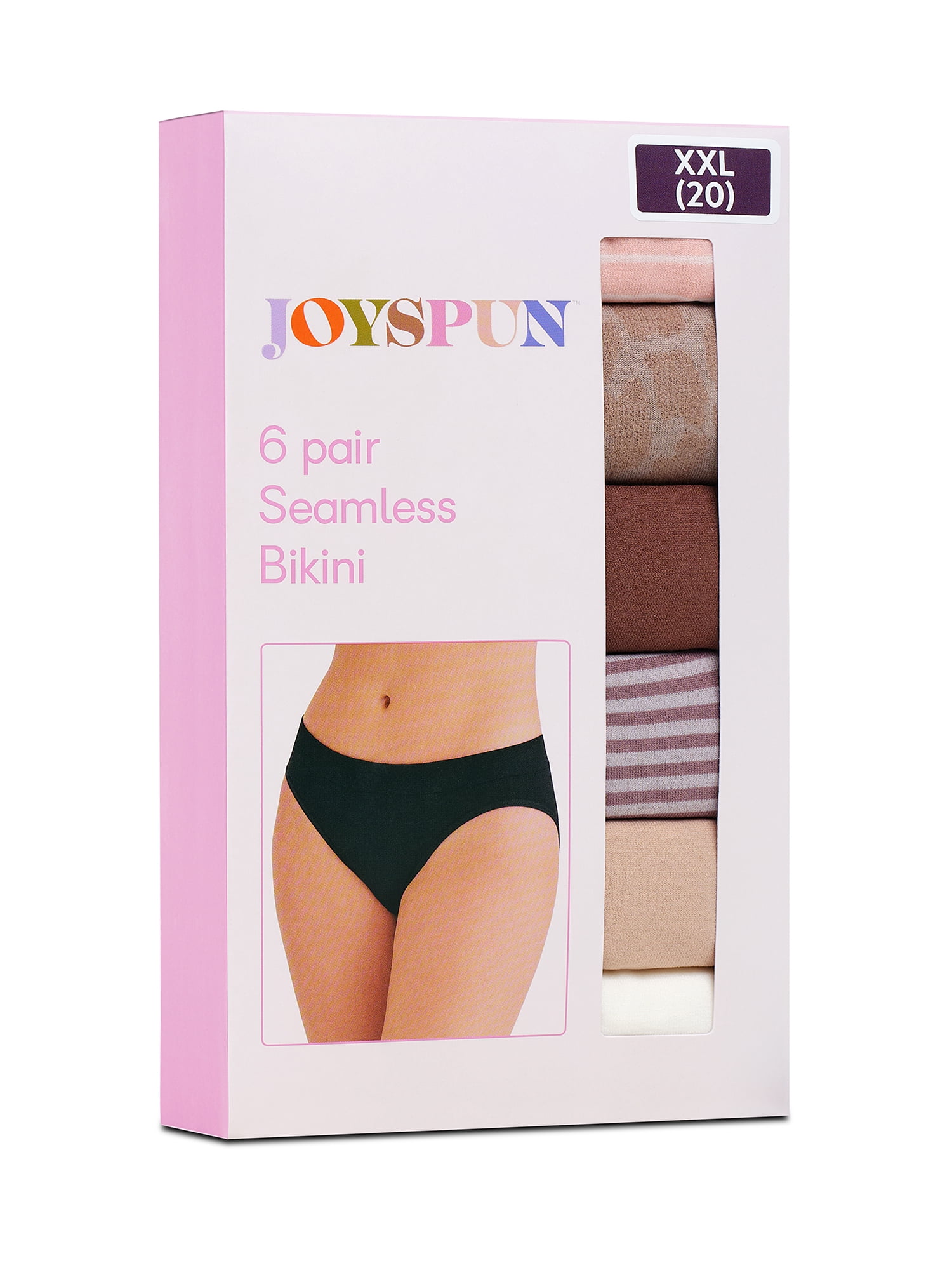 Joyspun Women's Seamless Bikini Panties, 6-Pack, Sizes XS-XXXL