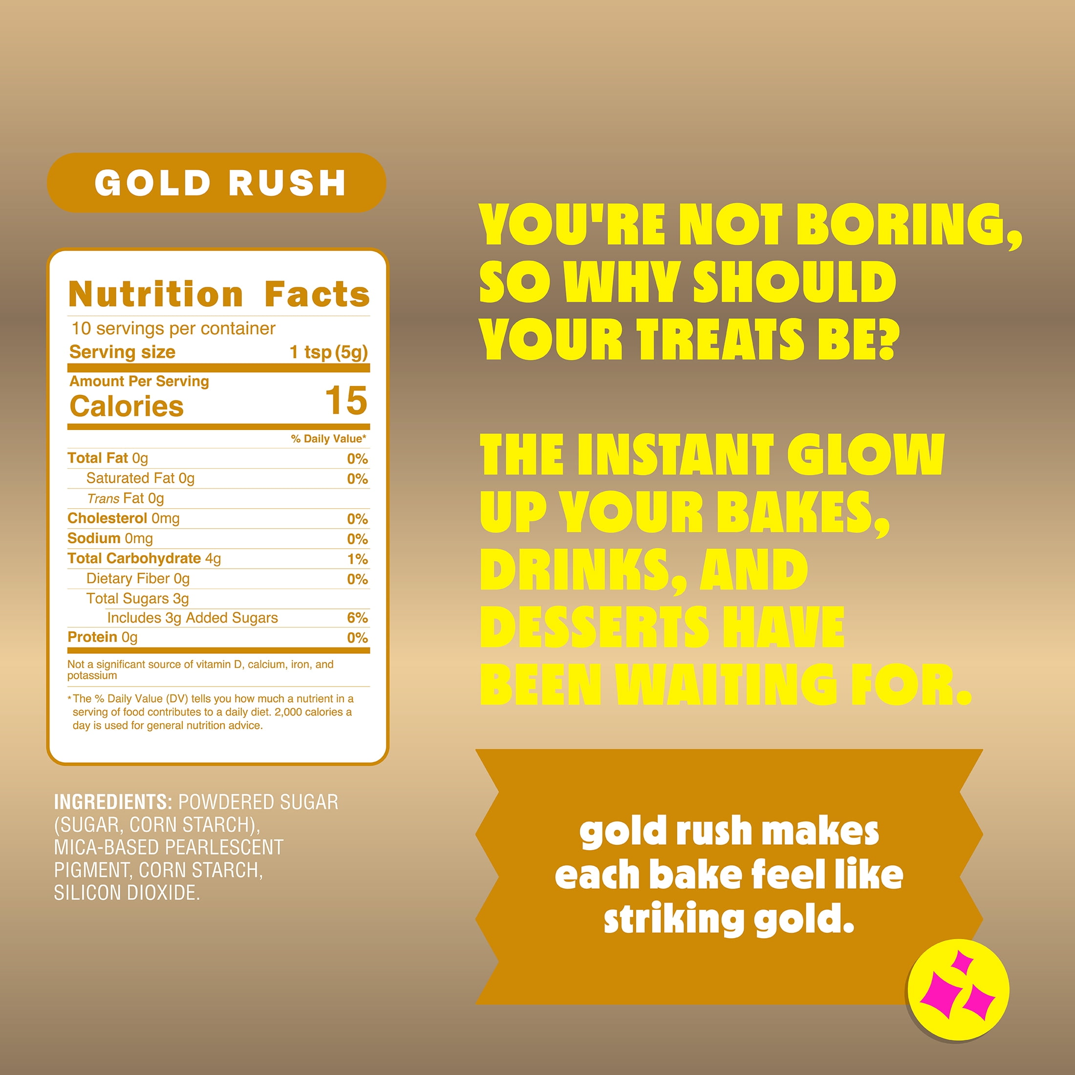Piiper Edible Dust Gold Rush, Edible glitter dust, Shake to apply, for desserts, drinks & treats