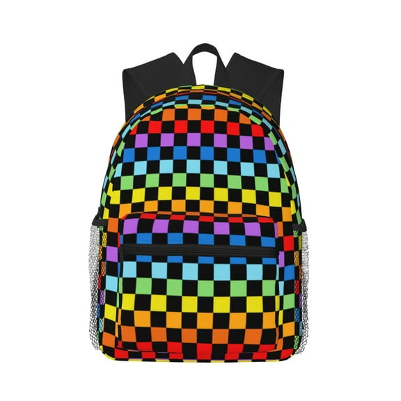 Lsque Rainbow Chequerboard Classic Casual Backpack - Large Capacity Water-Resistant Backpack for School, Work, Travel, and Outdoor Activities