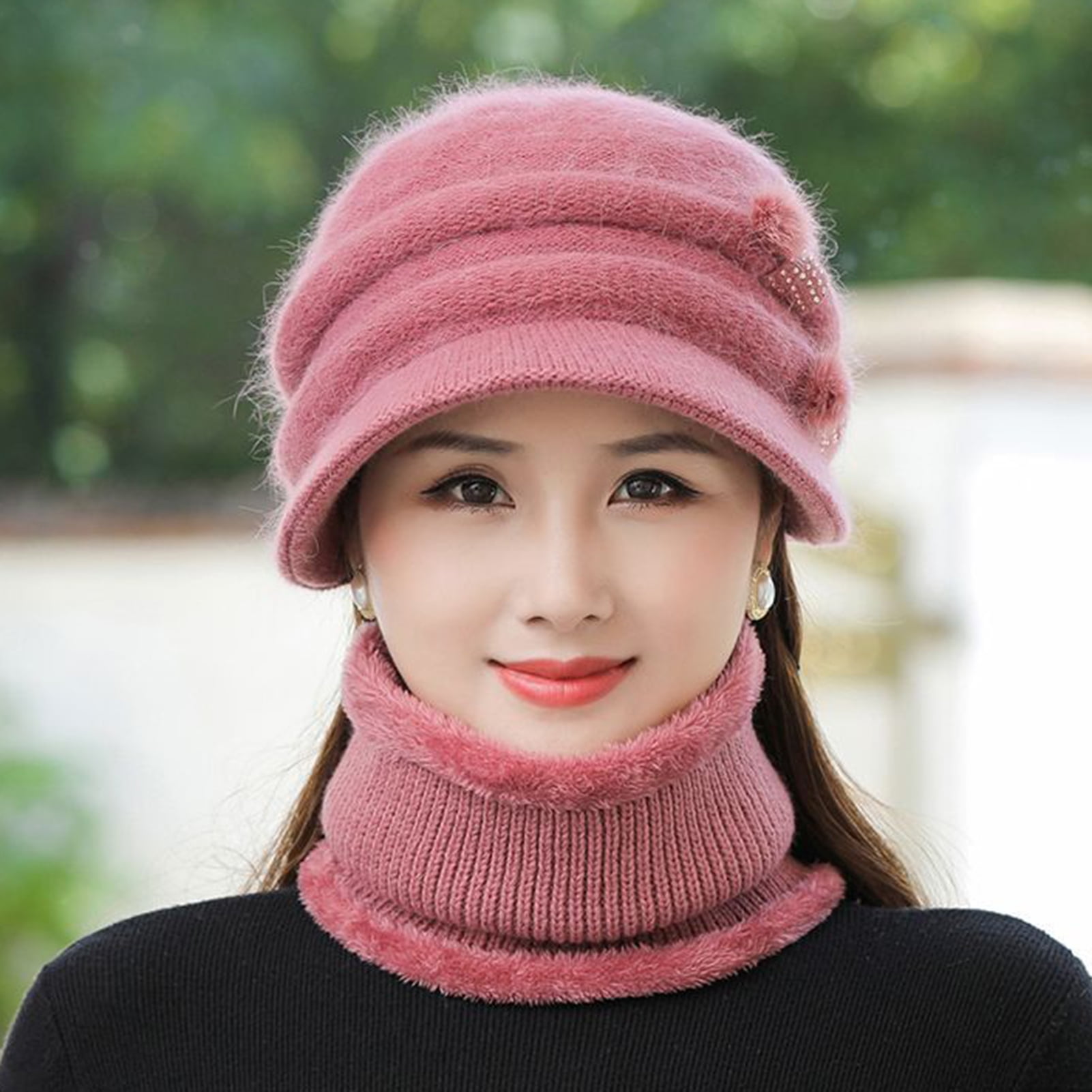 enjoywould 2Pcs/Set Short Brim Ear Protection Hat Scarf Set Autumn