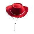 thumbnail image 2 of 3 piezas de sombrero de vaquero de tela para niños, sombrero de jazz, sombrero para el sol con cordón para el viento. Rojo, 2 of 9