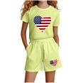 thumbnail image 2 of Boys Girls Kids 2-Piece Outfit Set Patriotic Graphic Print Short Sleeve Top & Shorts Green 3-4 Years, 2 of 5
