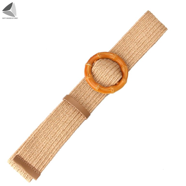 PULLIMORE Womens Straw Woven Elastic Belt Round & Square  display picture 1